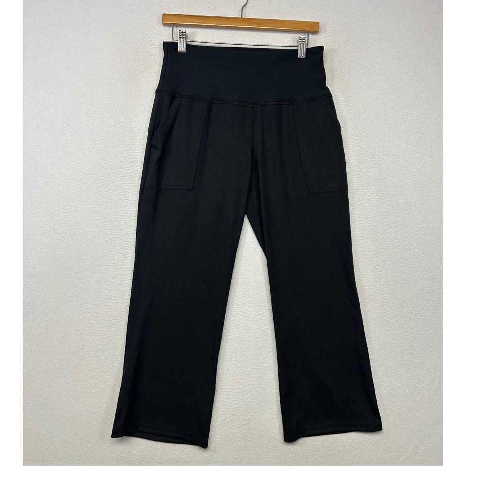 Athleisure RBX Women Medium Black Ribbed High Waist Patch Pocket Athletic Pants
